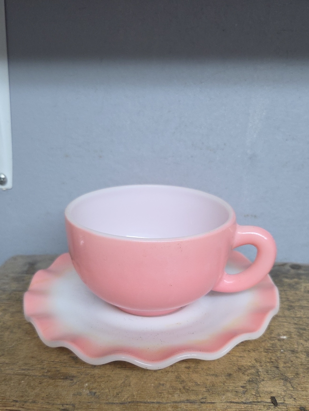 Vintage Hazel Atlas Crinoline Pink Ruffled Teacup And Saucer